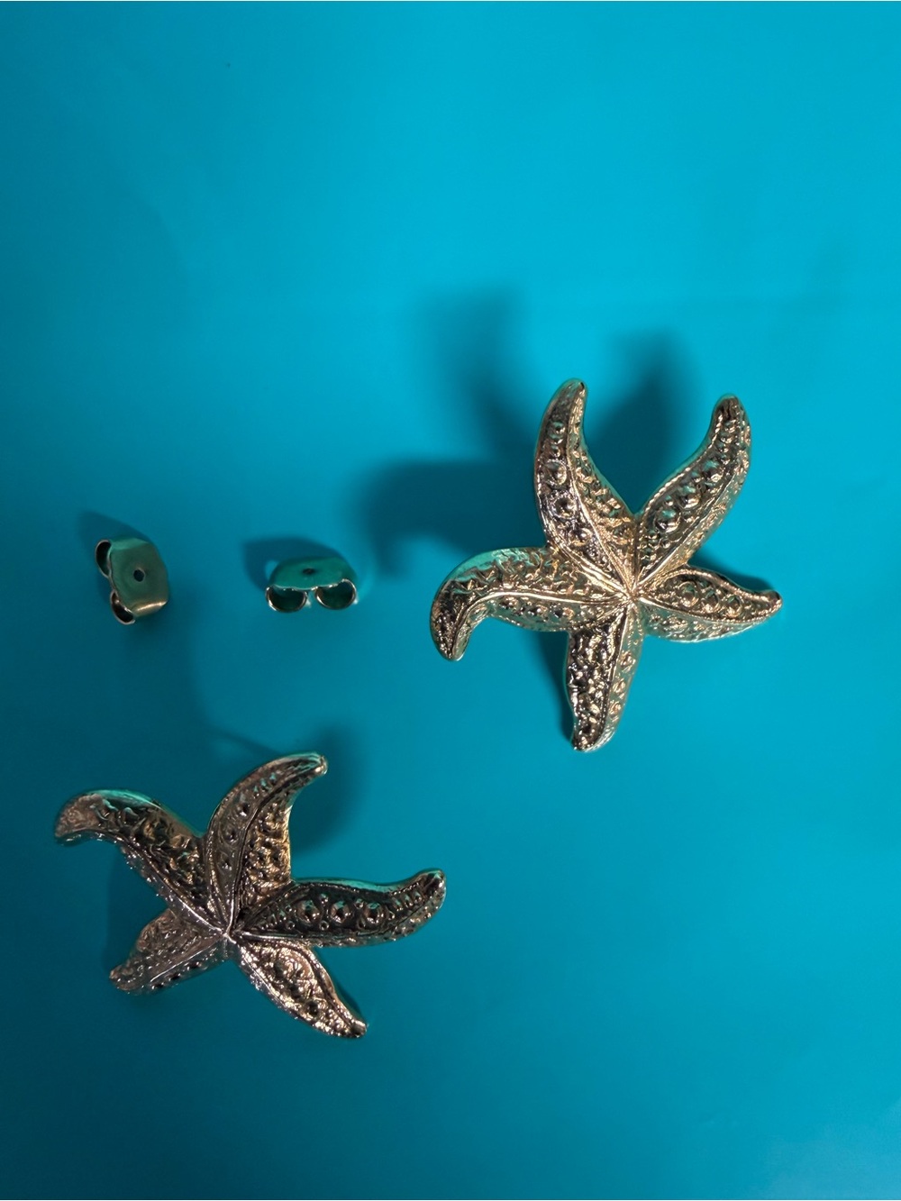Gold Tone Starfish Statement Stud Earrings Coastal Beach Nautical